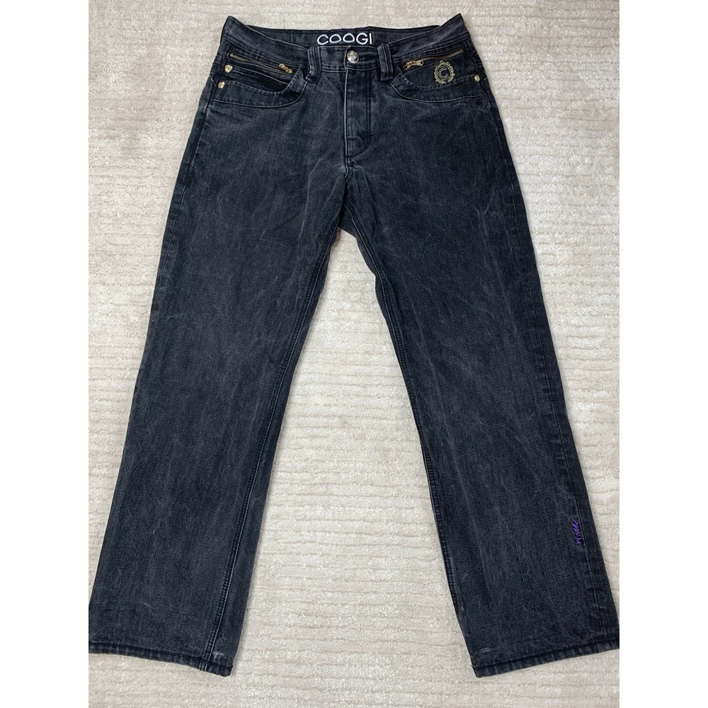 Vintage Coogi Raw Black Denim Jeans 32x34 Authentic Royal Castle Embroidery Y2K